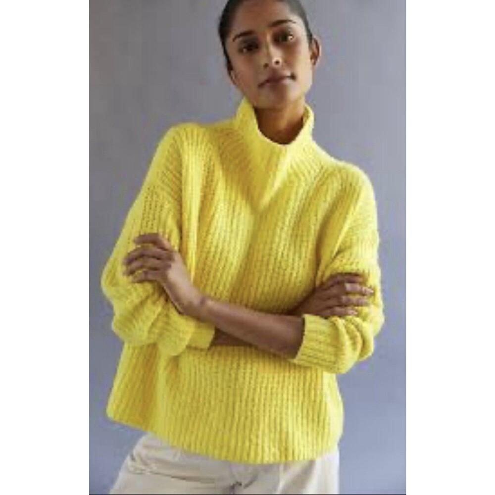 Anthropologie Funnel Neck Mock Neck Neon Yellow Pullover Sweater XS